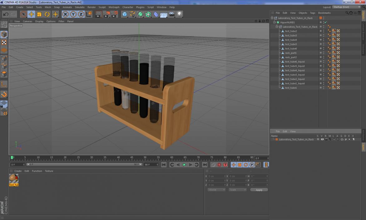 Laboratory Test Tubes in Rack 3D model