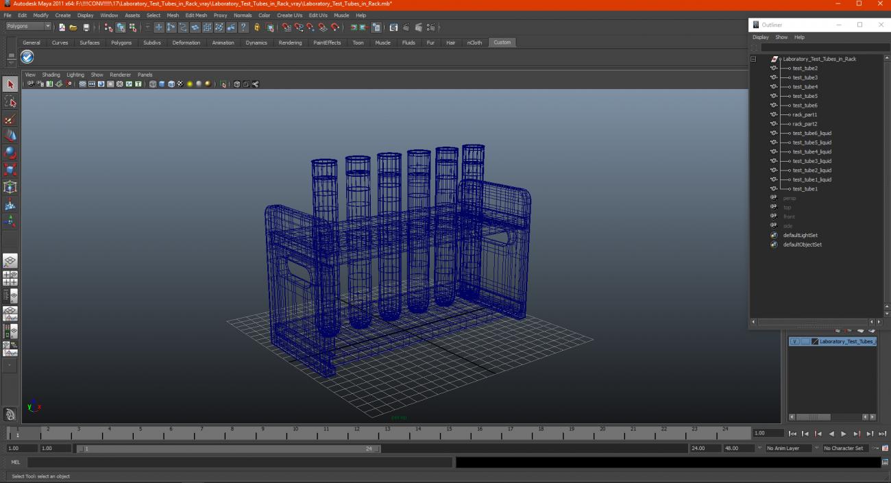 Laboratory Test Tubes in Rack 3D model