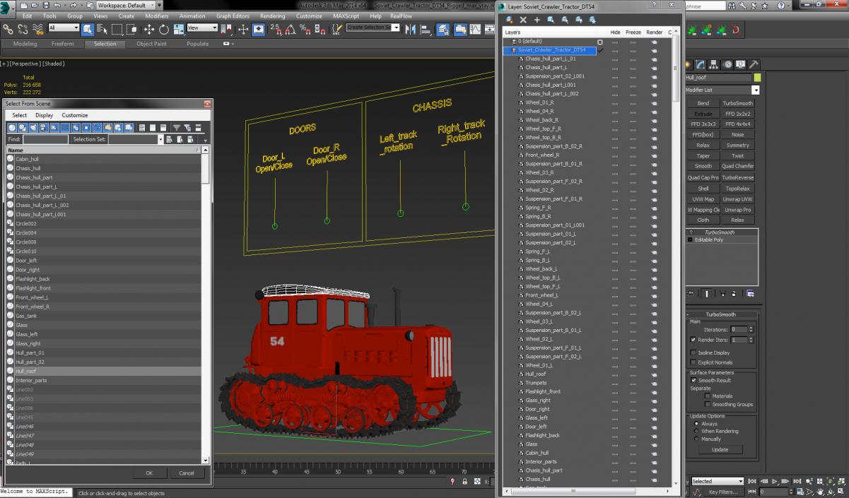 Soviet Crawler Tractor DT54 Rigged 3D model