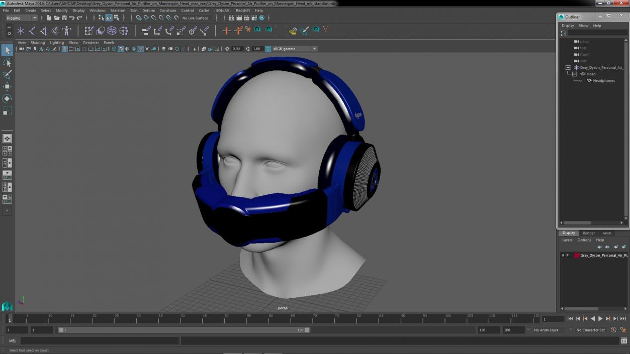 3D model Grey Dyson Personal Air Purifier on Mannequin Head
