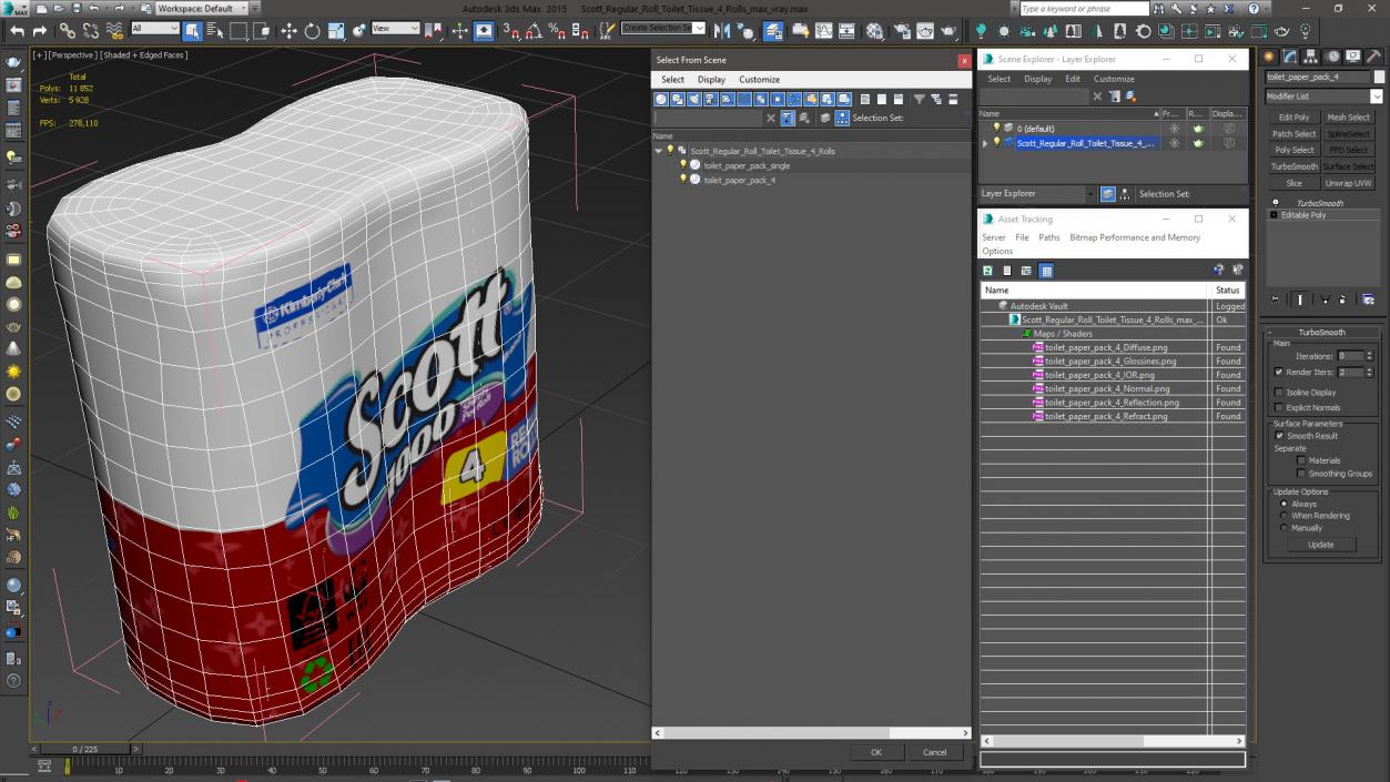 3D model Scott Regular Roll Toilet Tissue 4 Rolls