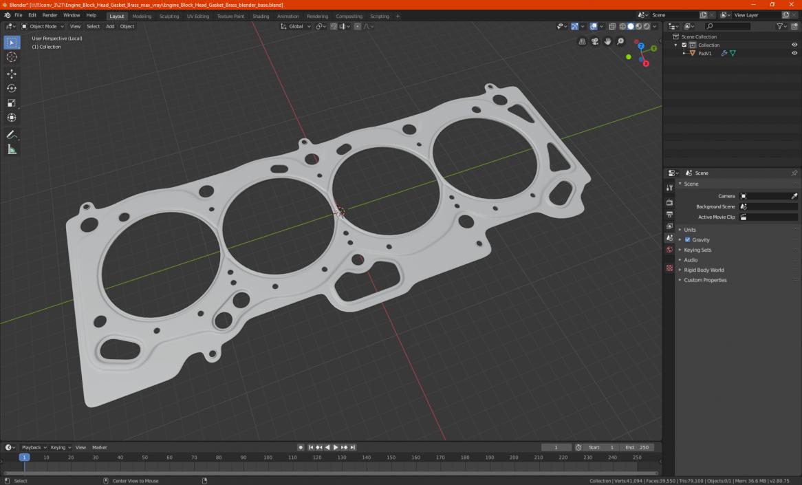 3D model Engine Block Head Gasket Brass