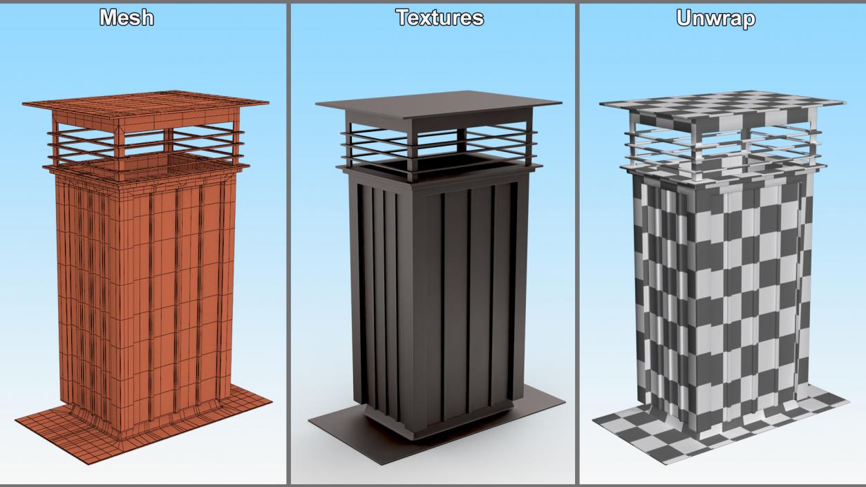 3D Square Black Metal Chimney