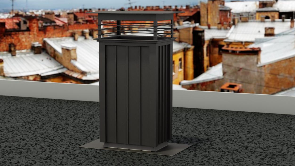 3D Square Black Metal Chimney