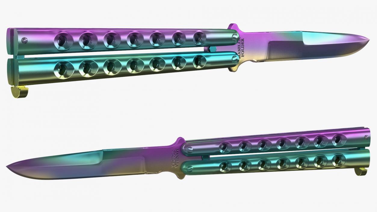 Manilla Folder Balisong Butterfly Knife Fade Rainbow 3D