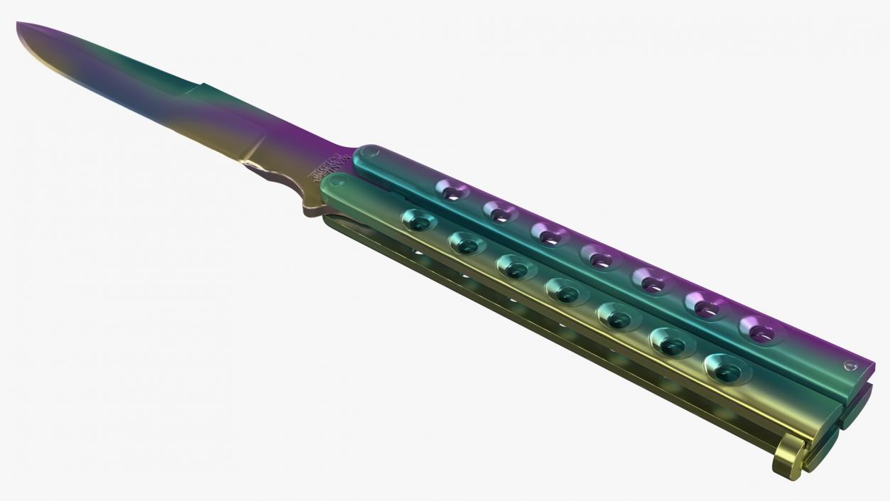 Manilla Folder Balisong Butterfly Knife Fade Rainbow 3D