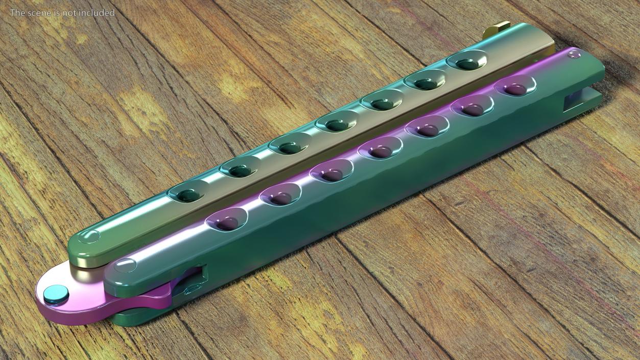 Manilla Folder Balisong Butterfly Knife Fade Rainbow 3D