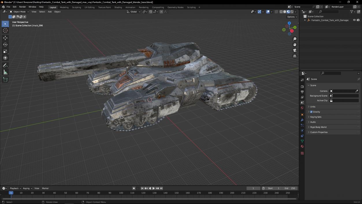 Fantastic Combat Tank with Damaged 3D model