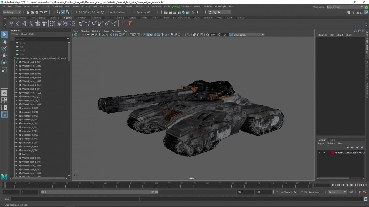 Fantastic Combat Tank with Damaged 3D model