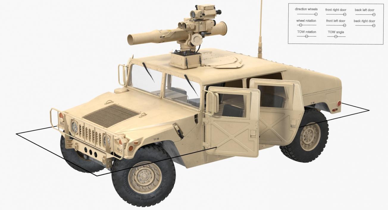 HMMWV TOW Missile Carrier M966 Desert Rigged 3D model