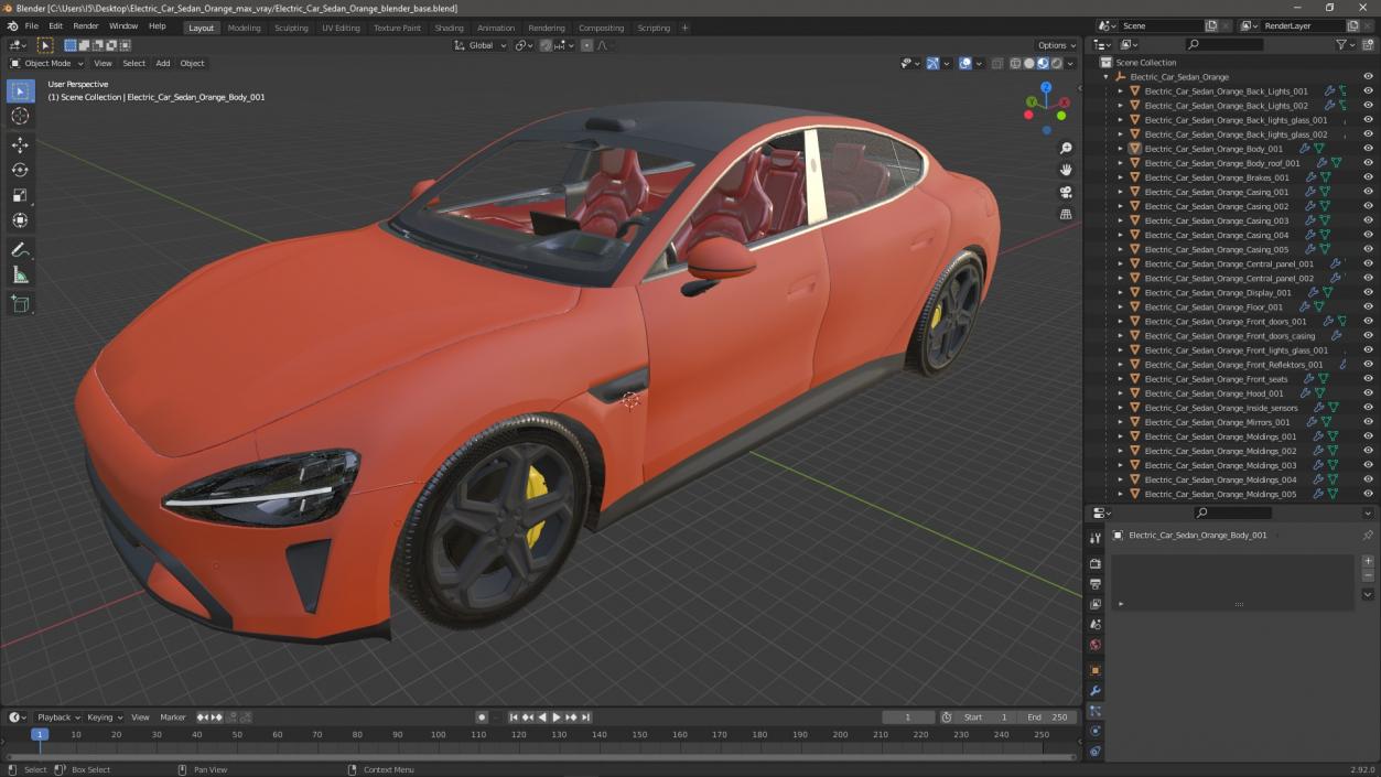 3D model Electric Car Sedan Orange