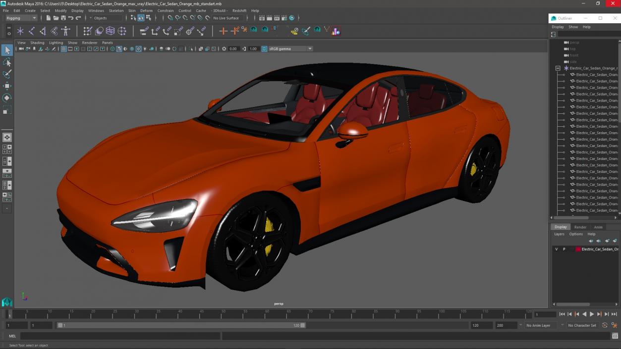 3D model Electric Car Sedan Orange