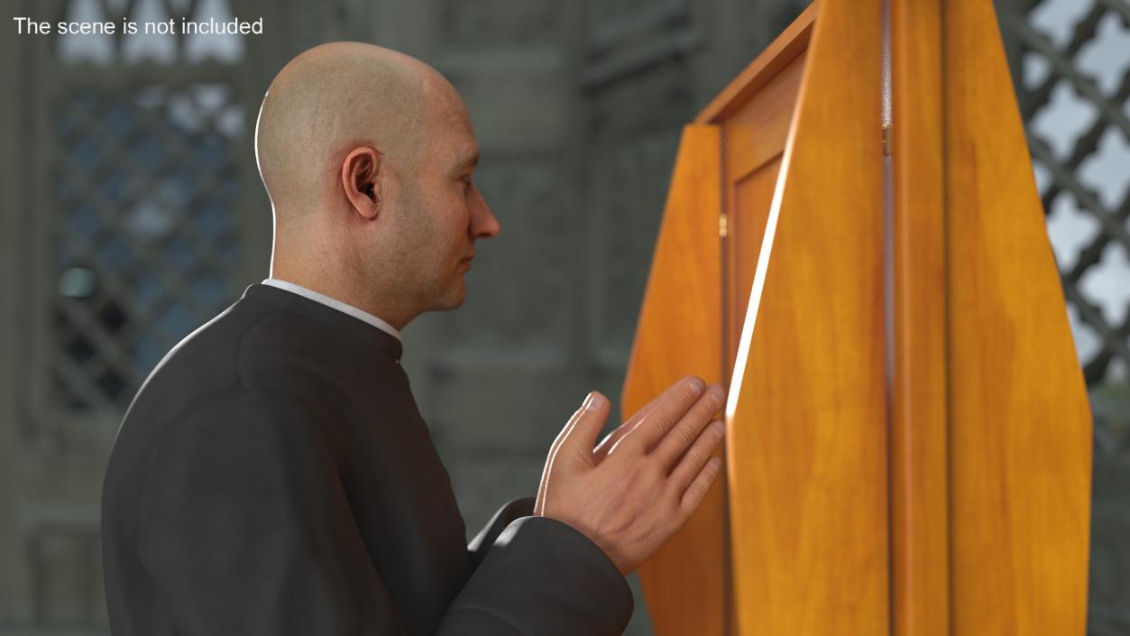 Priest Praying in a Kneeling Pew 3D