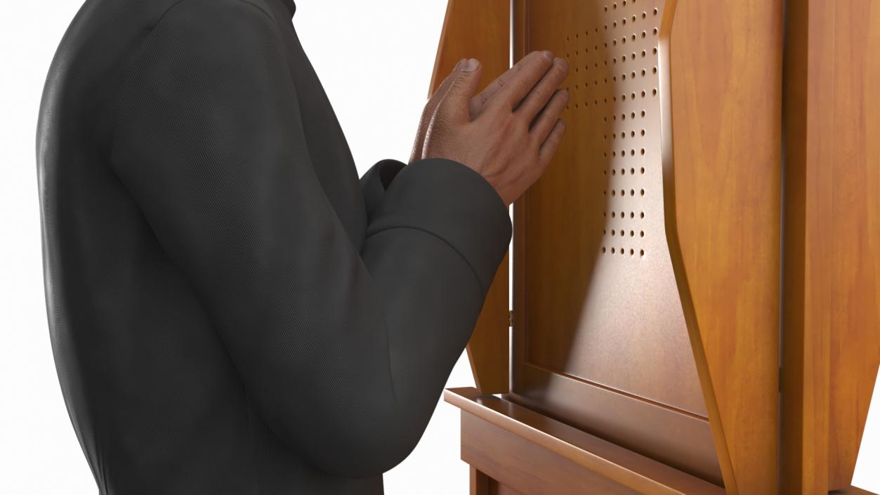 Priest Praying in a Kneeling Pew 3D