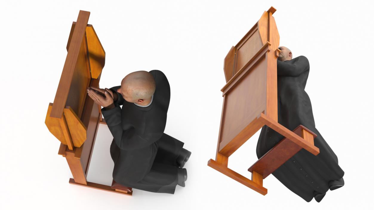 Priest Praying in a Kneeling Pew 3D