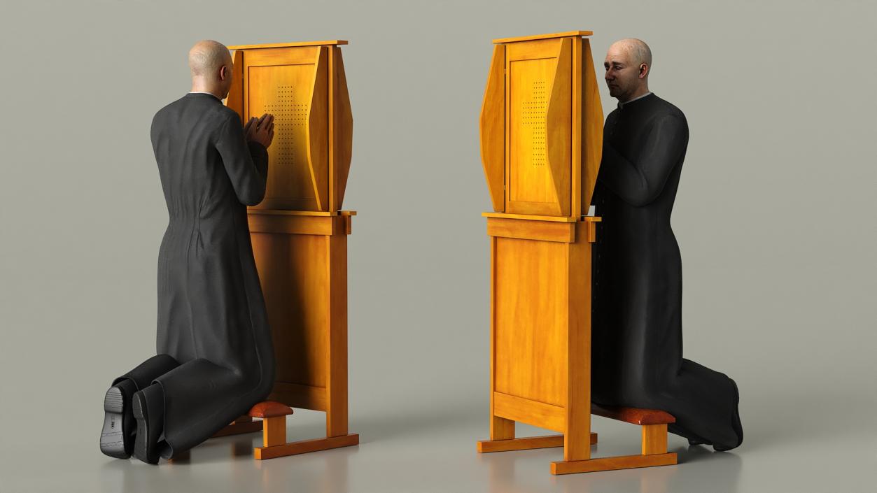 Priest Praying in a Kneeling Pew 3D