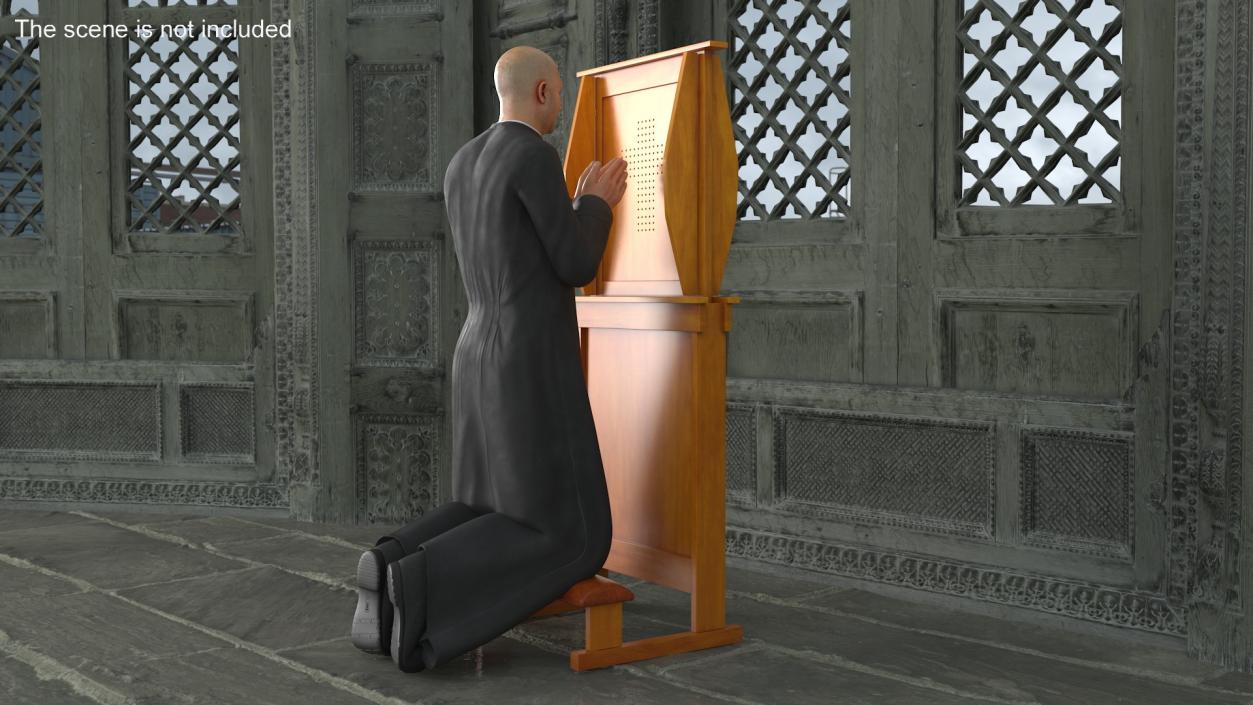 Priest Praying in a Kneeling Pew 3D