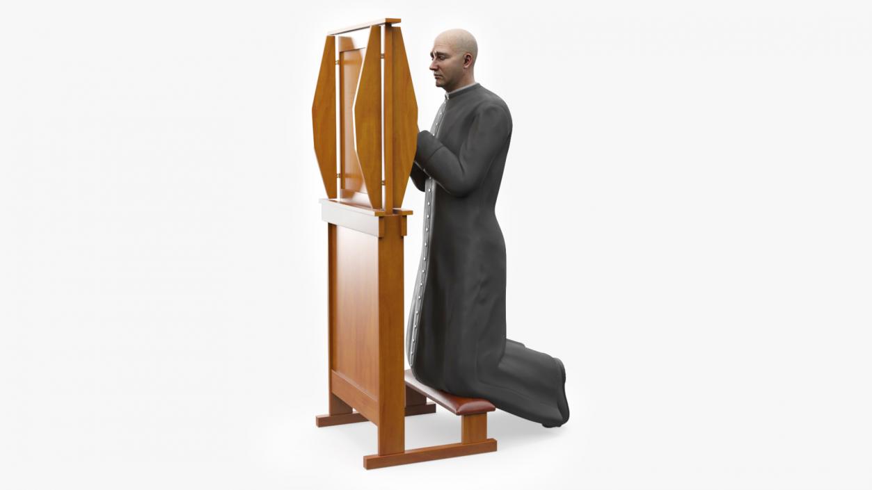 Priest Praying in a Kneeling Pew 3D