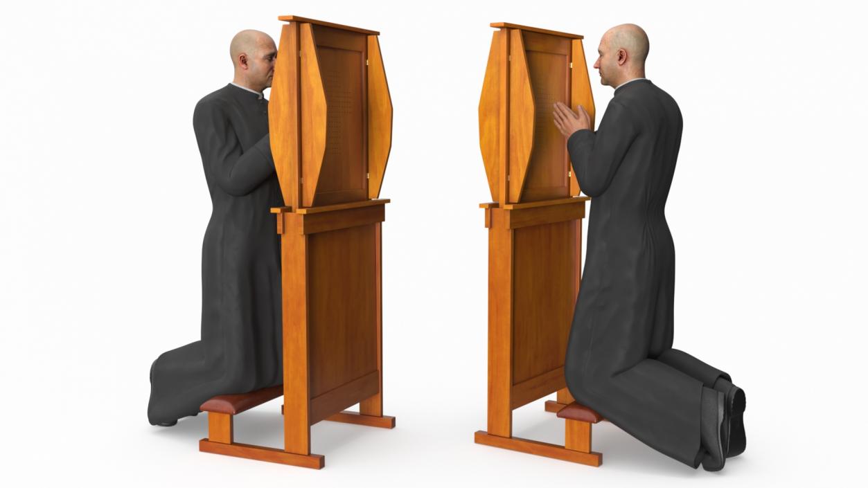 Priest Praying in a Kneeling Pew 3D