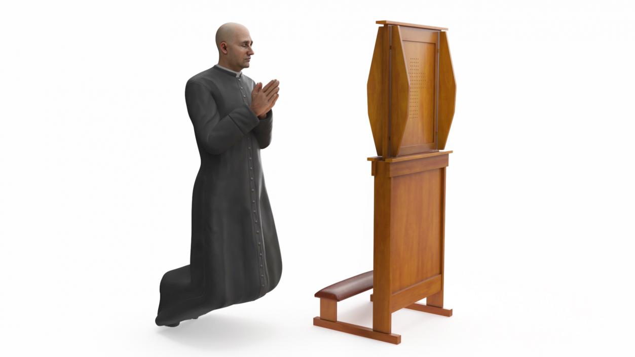 Priest Praying in a Kneeling Pew 3D