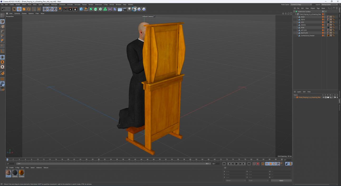 Priest Praying in a Kneeling Pew 3D