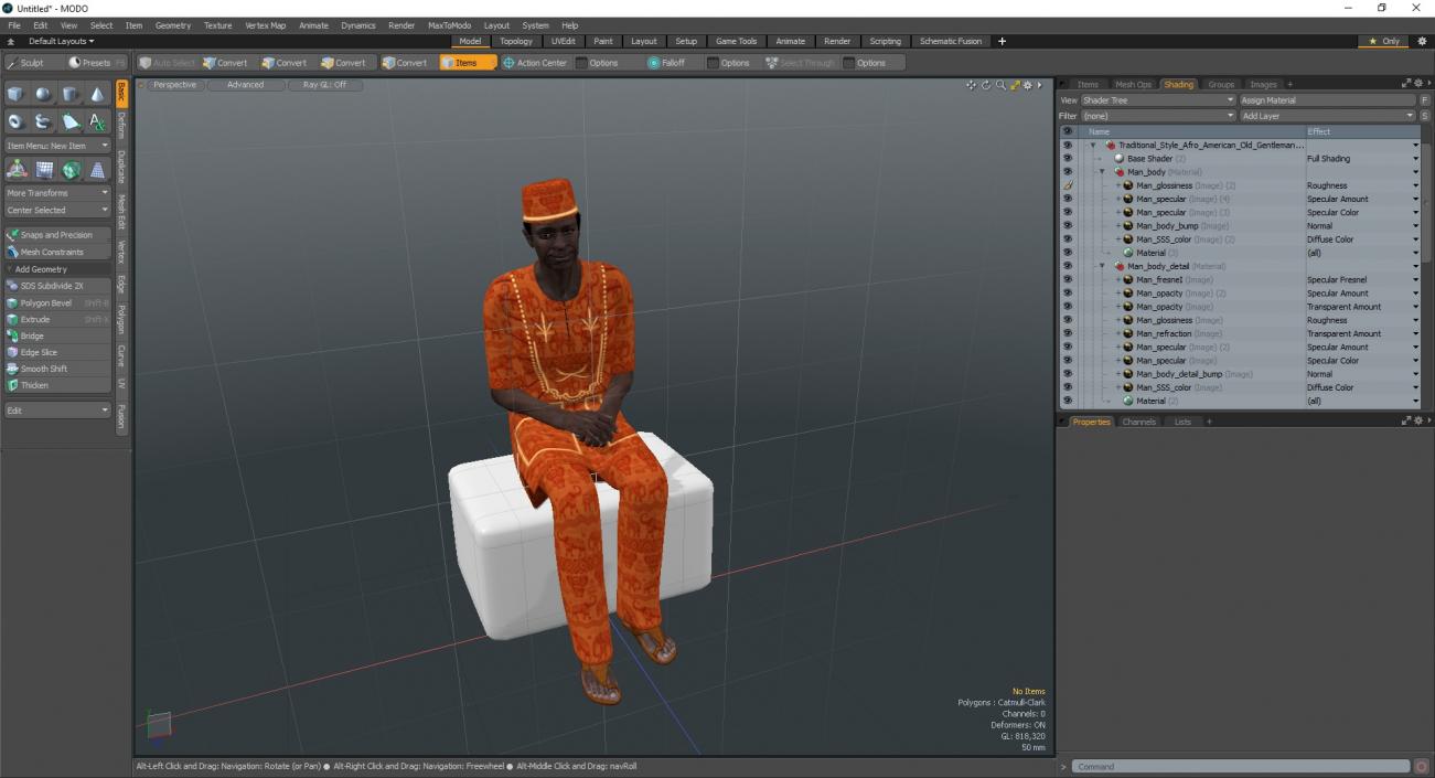 3D Traditional Style Afro American Old Gentleman Sitting model