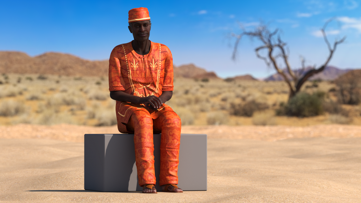 3D Traditional Style Afro American Old Gentleman Sitting model