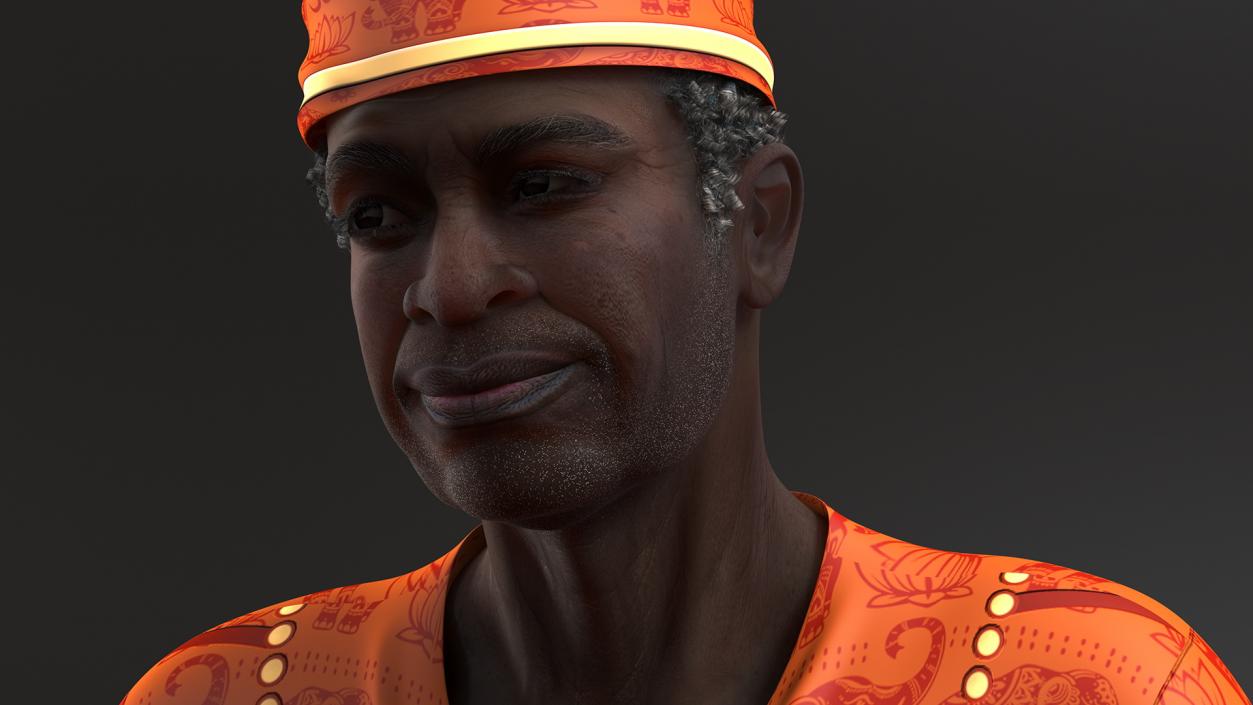 3D Traditional Style Afro American Old Gentleman Sitting model