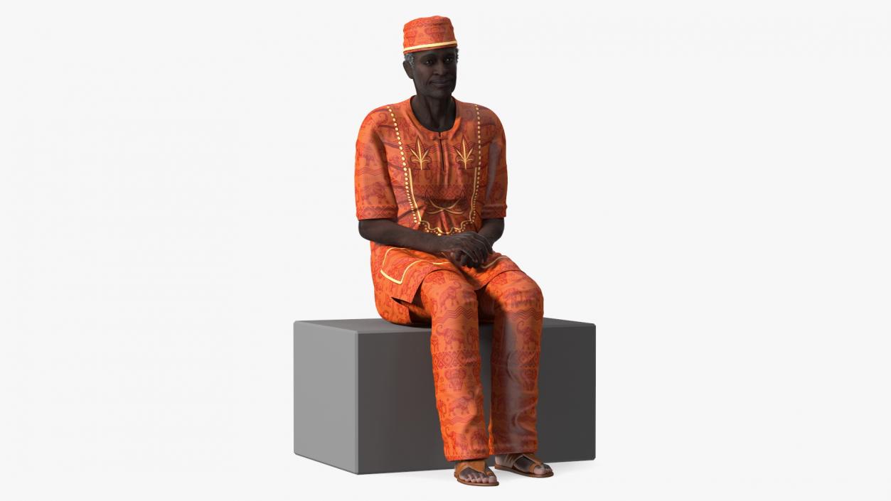 3D Traditional Style Afro American Old Gentleman Sitting model