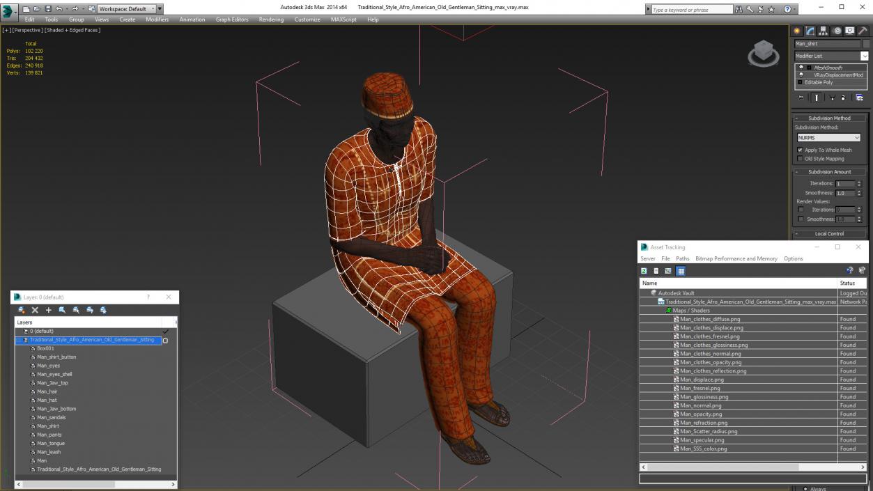 3D Traditional Style Afro American Old Gentleman Sitting model