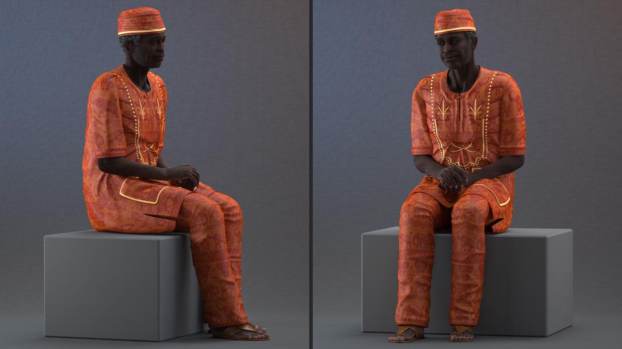 3D Traditional Style Afro American Old Gentleman Sitting model