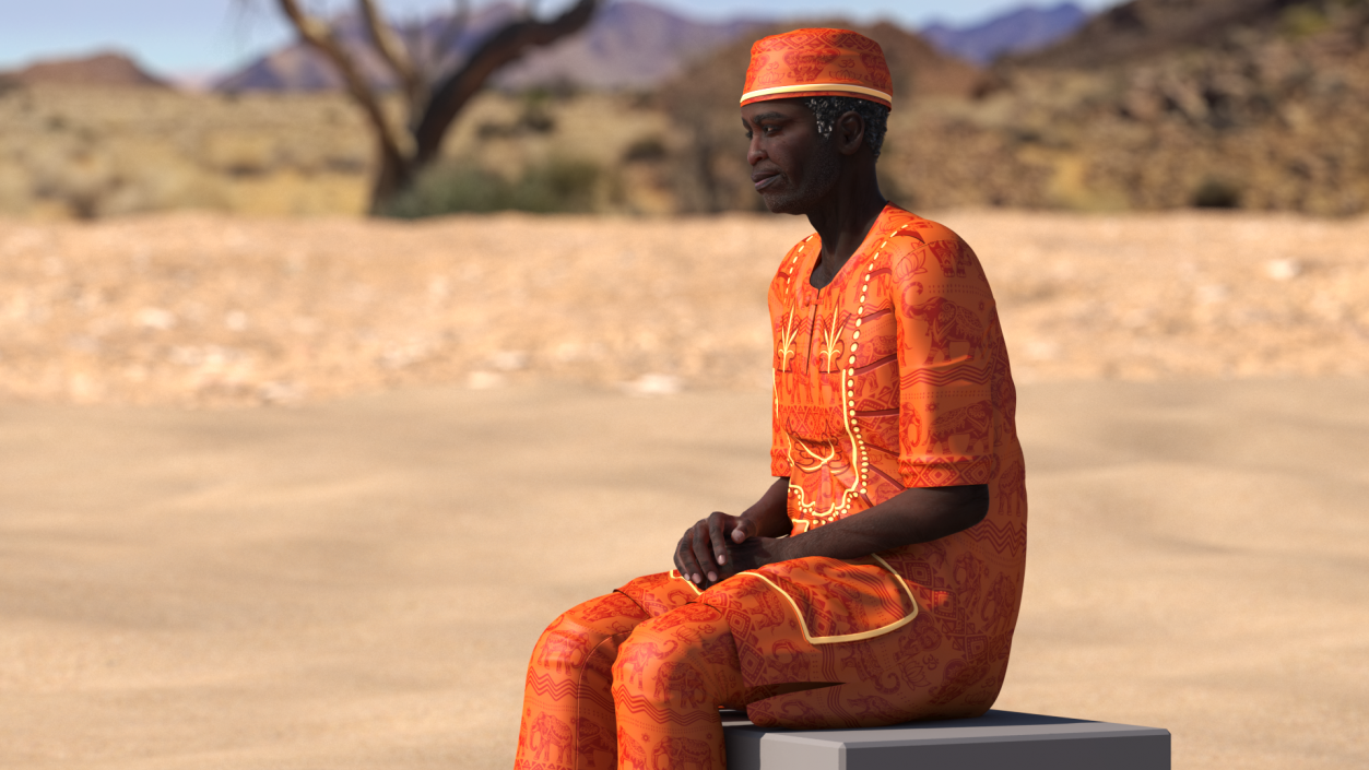 3D Traditional Style Afro American Old Gentleman Sitting model