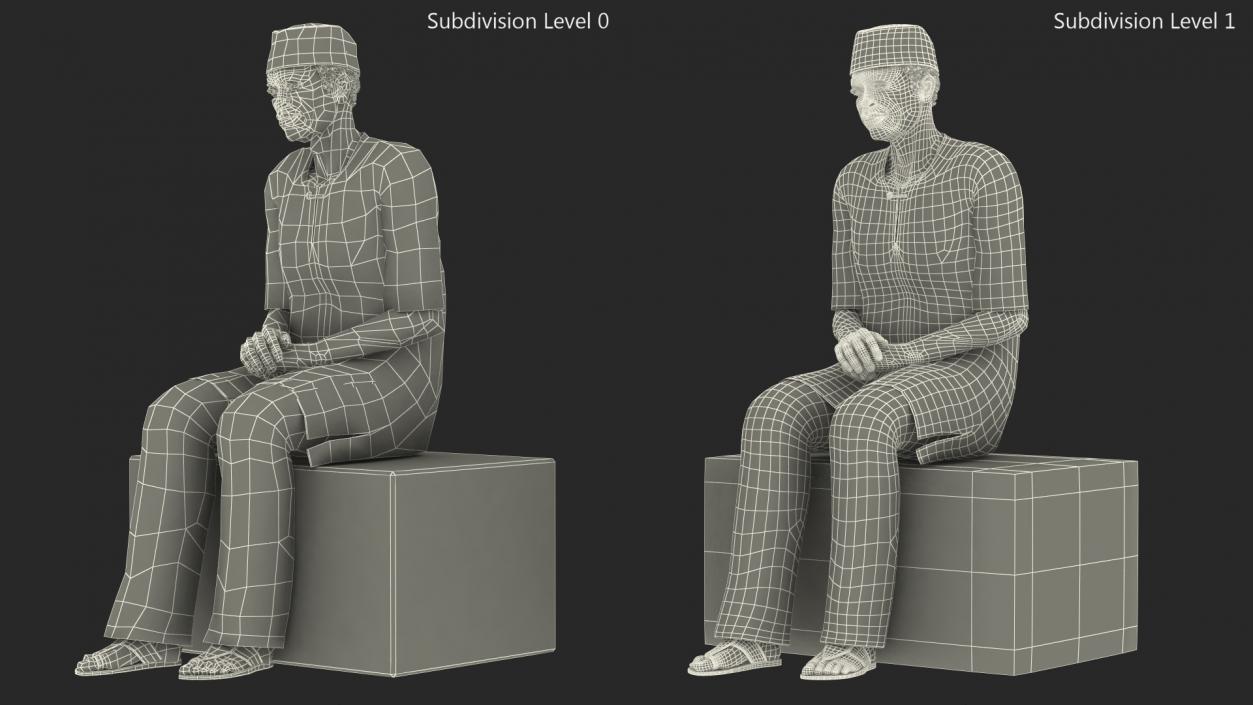 3D Traditional Style Afro American Old Gentleman Sitting model