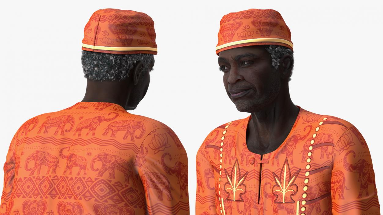 3D Traditional Style Afro American Old Gentleman Sitting model