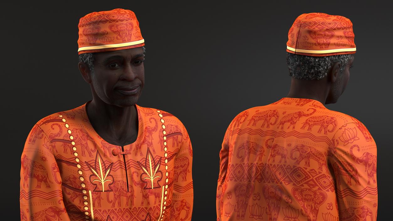 3D Traditional Style Afro American Old Gentleman Sitting model