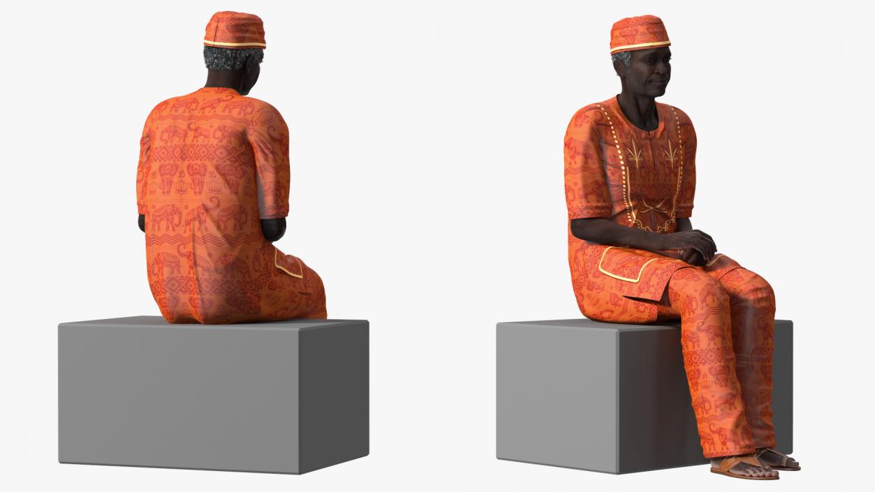 3D Traditional Style Afro American Old Gentleman Sitting model