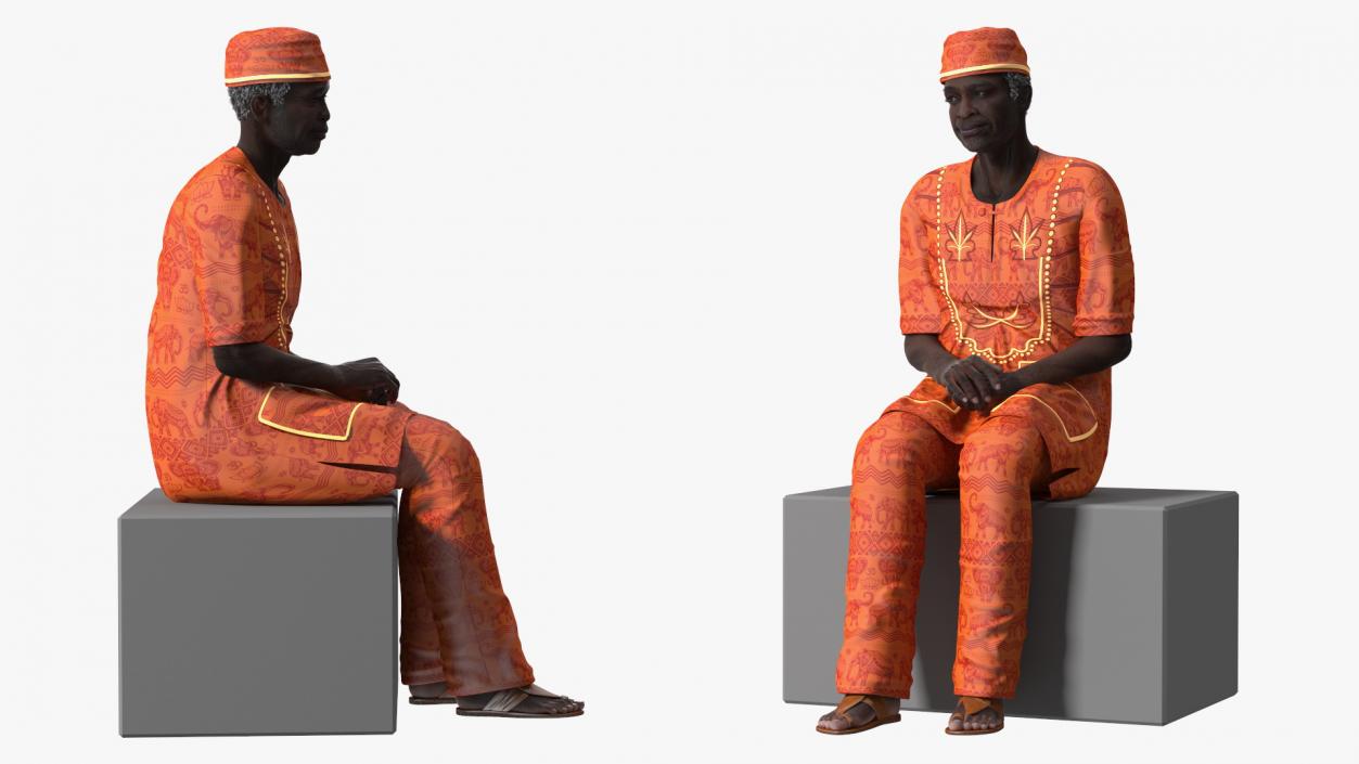 3D Traditional Style Afro American Old Gentleman Sitting model