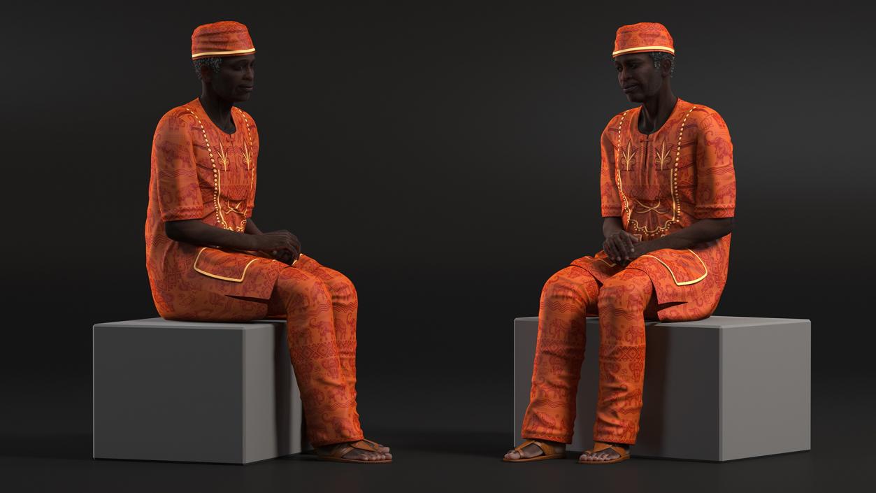 3D Traditional Style Afro American Old Gentleman Sitting model