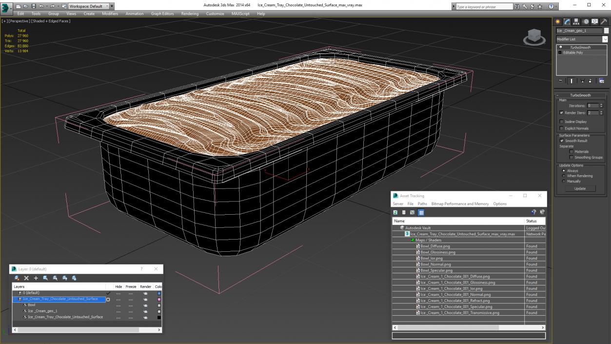 Ice Cream Tray Chocolate Untouched Surface 3D