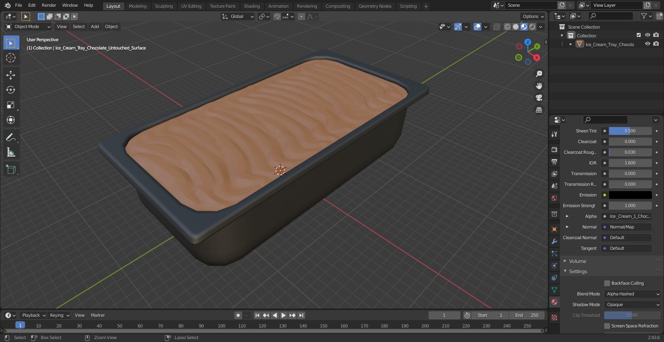 Ice Cream Tray Chocolate Untouched Surface 3D