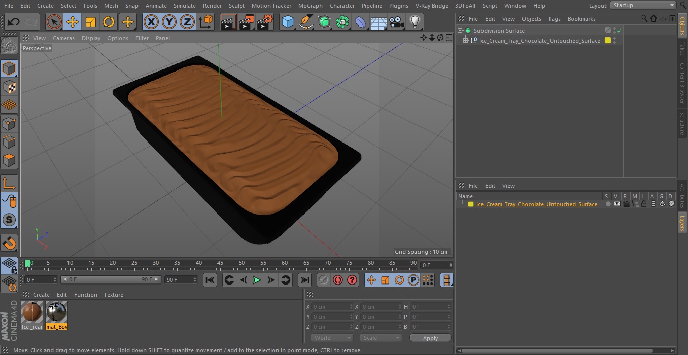 Ice Cream Tray Chocolate Untouched Surface 3D