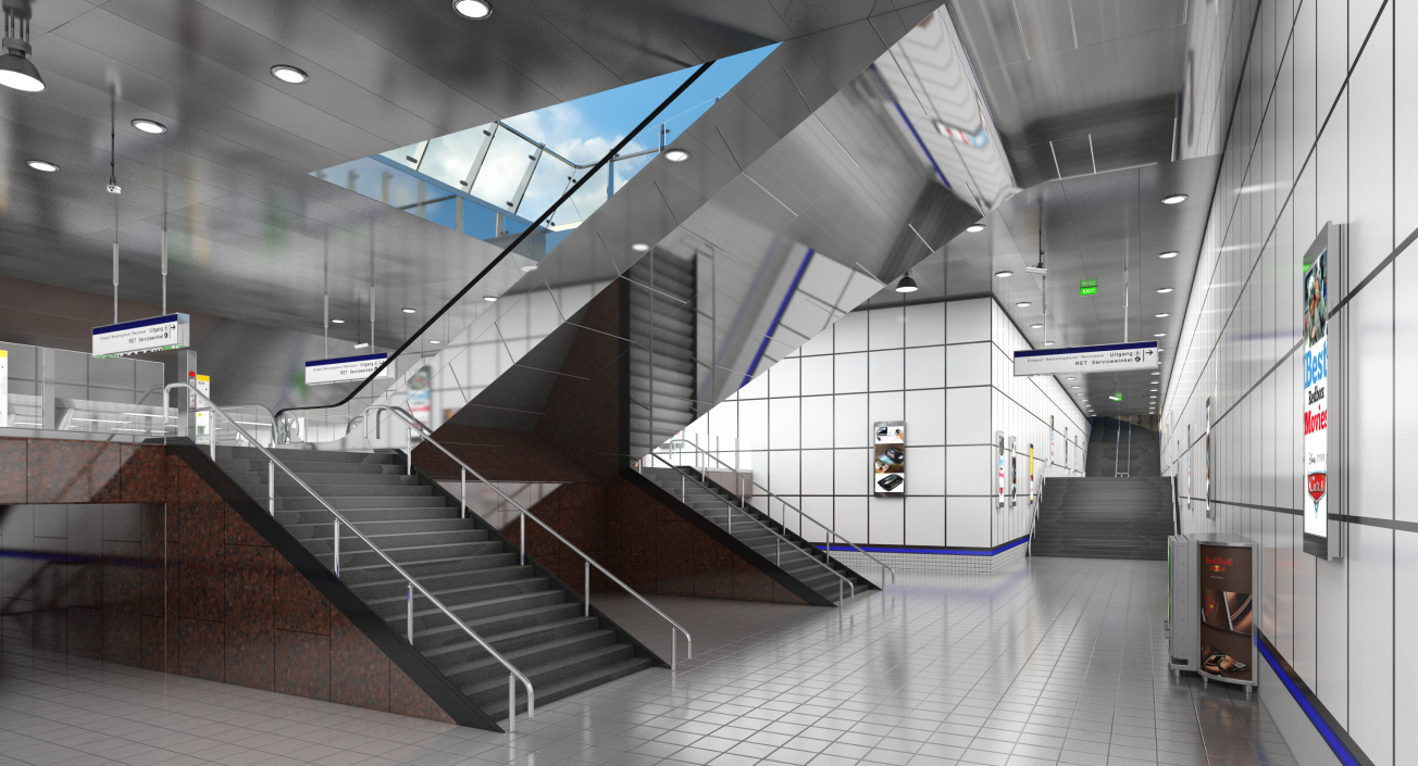 Wilhelminaplein Subway Metro Station With Train 3D