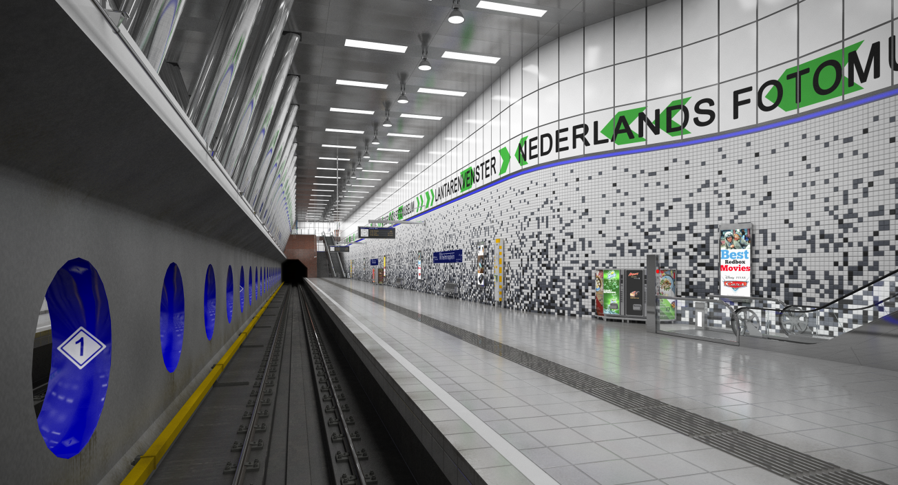 Wilhelminaplein Subway Metro Station With Train 3D