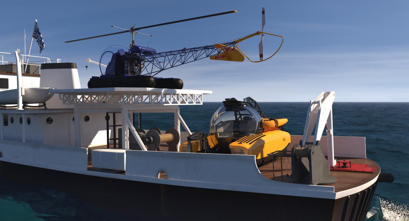 3D model Oceanographic Vessel with Helicopter and Submarine