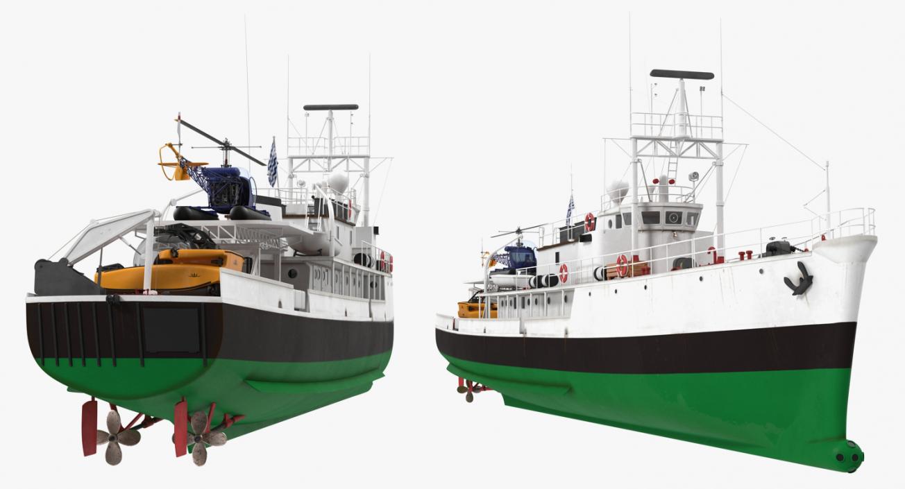 3D model Oceanographic Vessel with Helicopter and Submarine