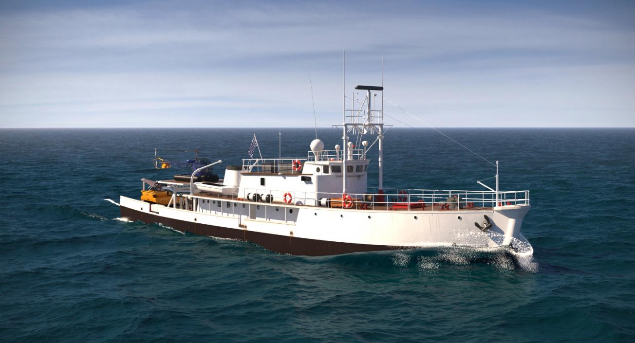 3D model Oceanographic Vessel with Helicopter and Submarine