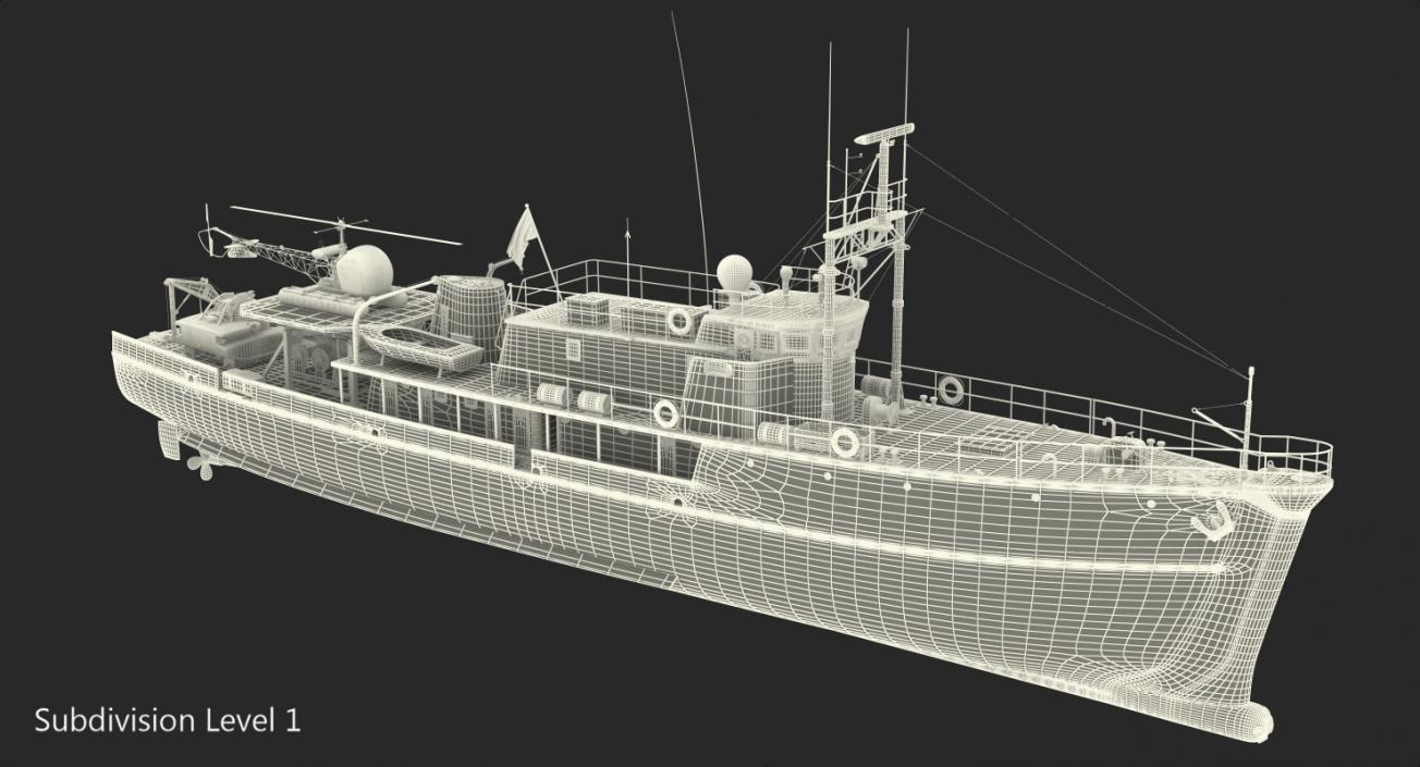 3D model Oceanographic Vessel with Helicopter and Submarine