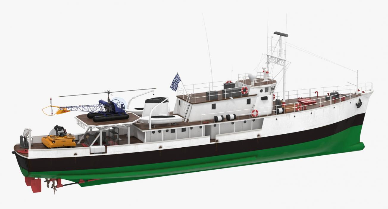 3D model Oceanographic Vessel with Helicopter and Submarine