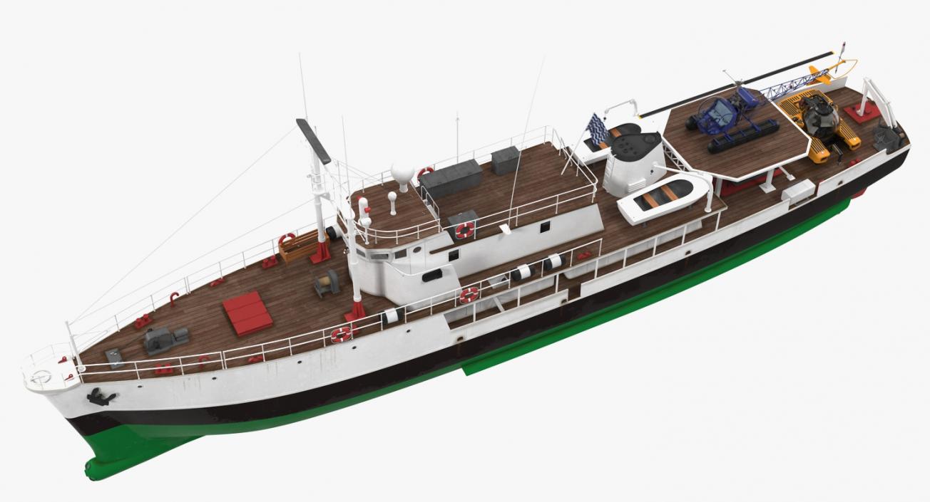 3D model Oceanographic Vessel with Helicopter and Submarine