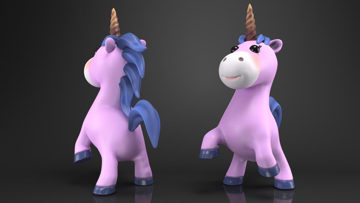 3D Pink Cartoon Unicorn Jumping Pose model